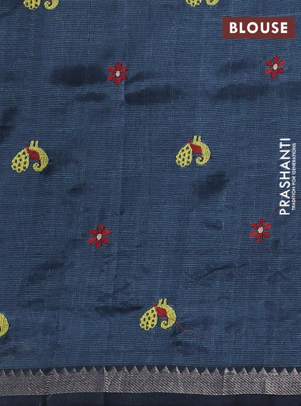 Mangalgiri silk cotton saree dark grey with embroidery buttas and embroidery border