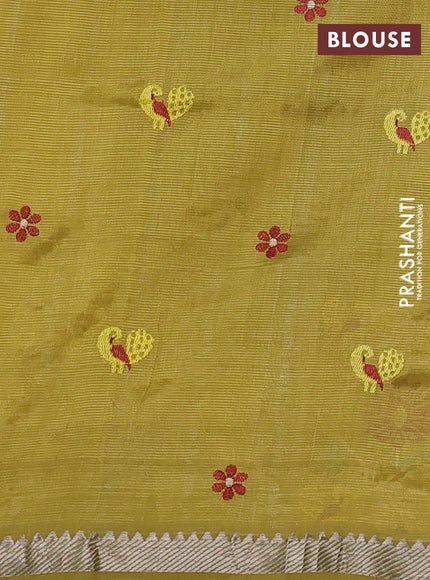 Mangalgiri silk cotton saree lime green with embroidery floral buttas and embroidery border