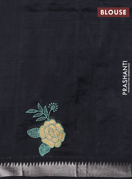 Mangalgiri silk cotton saree black with embroidery floral buttas and embroidery border