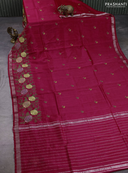 Mangalgiri silk cotton saree dark pink with embroidery floral buttas and embroidery border