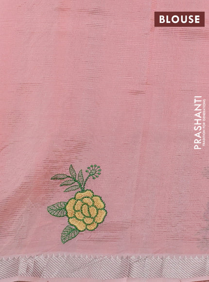 Mangalgiri silk cotton saree peach shade with embroidery floral buttas and embroidery border