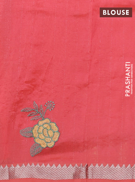 Mangalgiri silk cotton saree peach orange with embroidery floral buttas and embroidery border