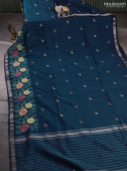 Mangalgiri silk cotton saree peacock green with embroidery floral buttas and embroidery border