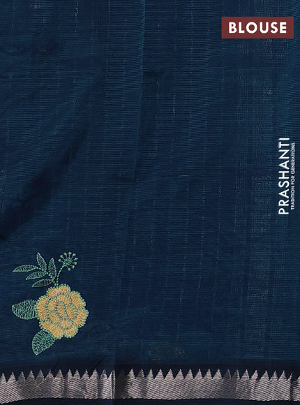 Mangalgiri silk cotton saree peacock green with embroidery floral buttas and embroidery border