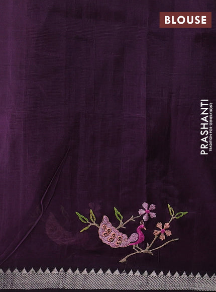 Mangalgiri silk cotton saree deep purple with embroidery floral buttas and embroidery border