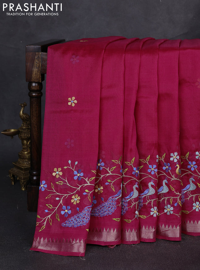Mangalgiri silk cotton saree pink with embroidery floral buttas and embroidery border