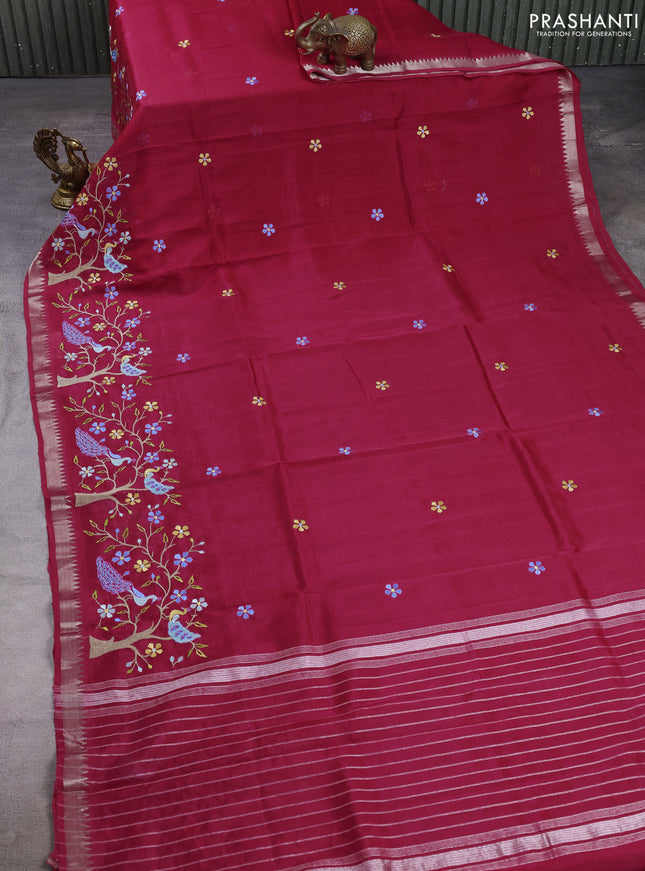 Mangalgiri silk cotton saree pink with embroidery floral buttas and embroidery border