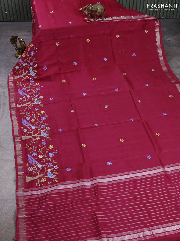 Mangalgiri silk cotton saree pink with embroidery floral buttas and embroidery border