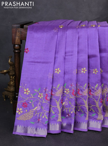 Mangalgiri silk cotton saree lavender with embroidery floral buttas and embroidery border