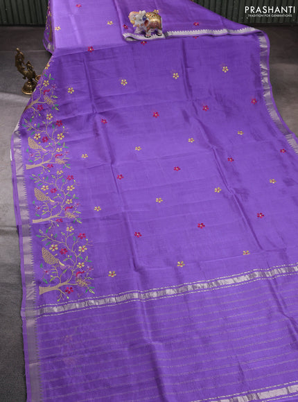 Mangalgiri silk cotton saree lavender with embroidery floral buttas and embroidery border