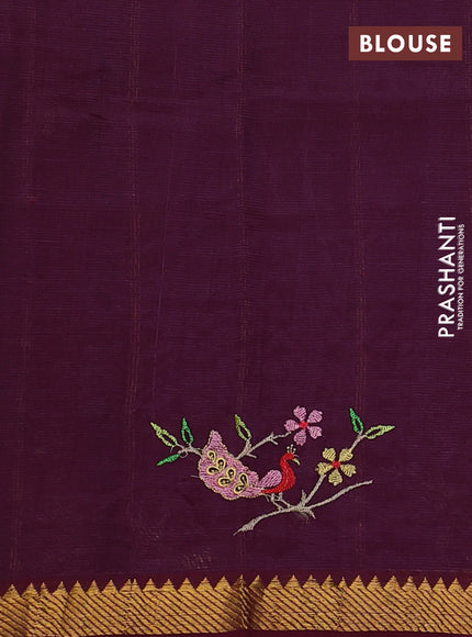 Mangalgiri silk cotton saree wine with embroidery floral buttas and embroidery border