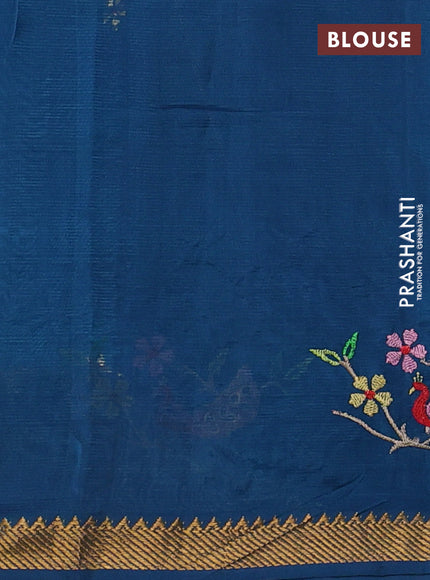 Mangalgiri silk cotton saree peacock blue with embroidery floral buttas and embroidery border