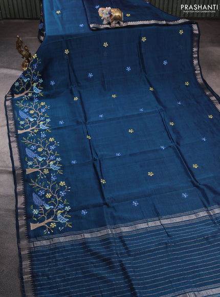 Mangalgiri silk cotton saree peacock green with embroidery floral buttas and embroidery border