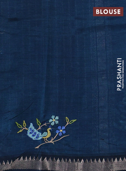 Mangalgiri silk cotton saree peacock green with embroidery floral buttas and embroidery border