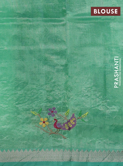 Mangalgiri silk cotton saree teal green with embroidery floral buttas and embroidery border