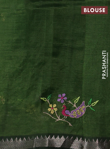 Mangalgiri silk cotton saree mehendi green with embroidery floral buttas and embroidery border