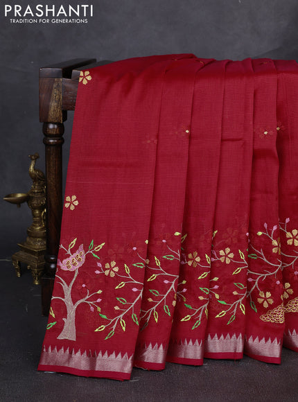 Mangalgiri silk cotton saree red with embroidery floral buttas and embroidery border