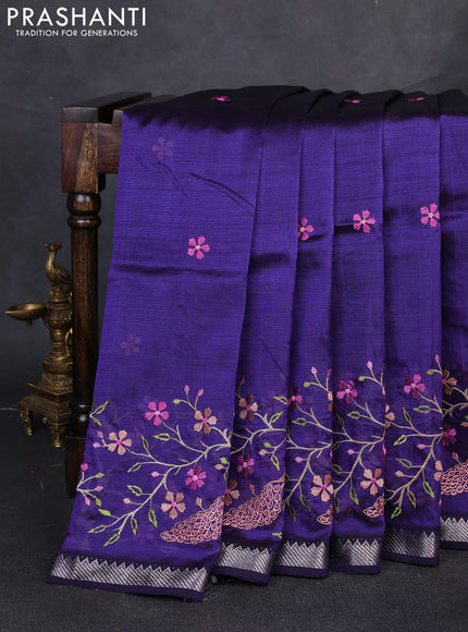 Mangalgiri silk cotton saree violet with embroidery floral buttas and embroidery border