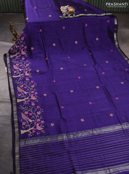 Mangalgiri silk cotton saree violet with embroidery floral buttas and embroidery border