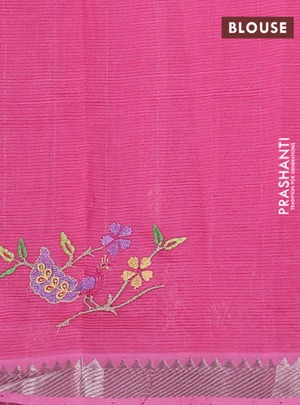 Mangalgiri silk cotton saree pink with embroidery floral buttas and embroidery border