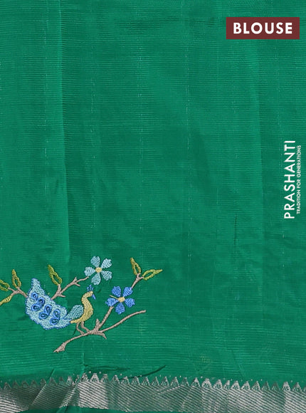 Mangalgiri silk cotton saree green with embroidery floral buttas and embroidery border