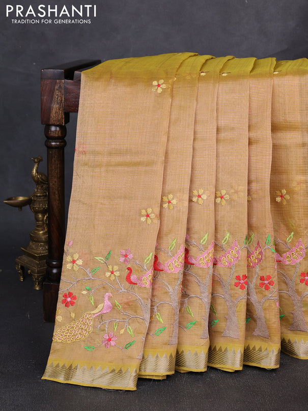 Mangalgiri silk cotton saree sandal with embroidery floral buttas and embroidery border