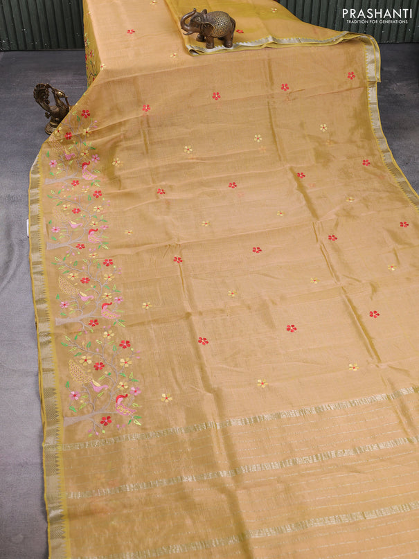 Mangalgiri silk cotton saree sandal with embroidery floral buttas and embroidery border