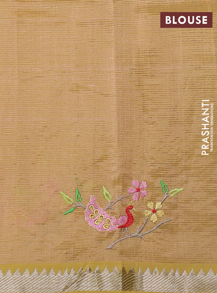 Mangalgiri silk cotton saree sandal with embroidery floral buttas and embroidery border