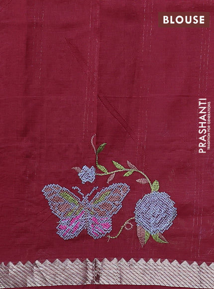 Mangalgiri silk cotton saree maroon with embroidery buttas and embroidery border
