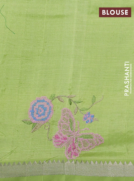 Mangalgiri silk cotton saree light green with embroidery buttas and embroidery border