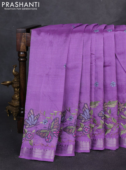 Mangalgiri silk cotton saree lavender with embroidery buttas and embroidery border