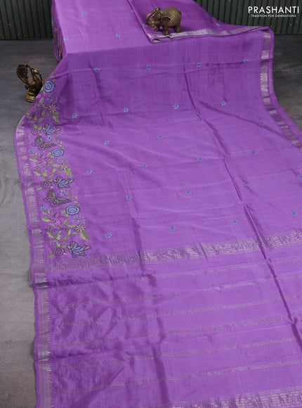 Mangalgiri silk cotton saree lavender with embroidery buttas and embroidery border