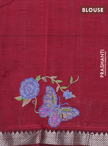 Mangalgiri silk cotton saree maroon with embroidery buttas and embroidery border