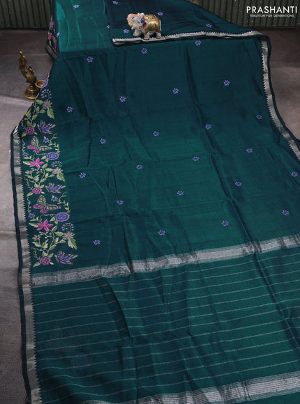 Mangalgiri silk cotton saree peacock green with embroidery buttas and embroidery border