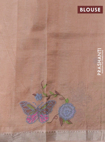 Mangalgiri silk cotton saree beige with embroidery buttas and embroidery border