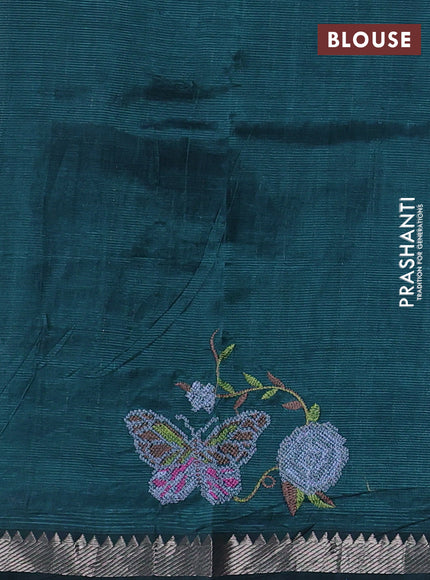 Mangalgiri silk cotton saree peacock green with embroidery buttas and embroidery border