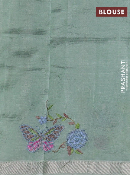 Mangalgiri silk cotton saree pastel green with embroidery buttas and embroidery border