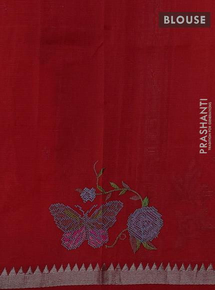 Mangalgiri silk cotton saree red with embroidery buttas and embroidery border
