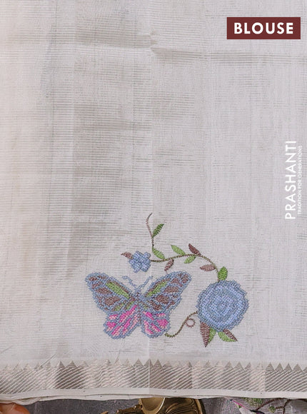 Mangalgiri silk cotton saree off white with embroidery buttas and embroidery border