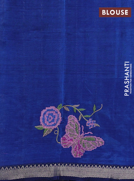 Mangalgiri silk cotton saree peacock blue with embroidery buttas and embroidery border