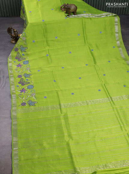 Mangalgiri silk cotton saree green with embroidery buttas and embroidery border