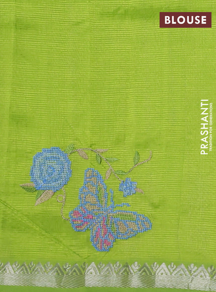 Mangalgiri silk cotton saree green with embroidery buttas and embroidery border