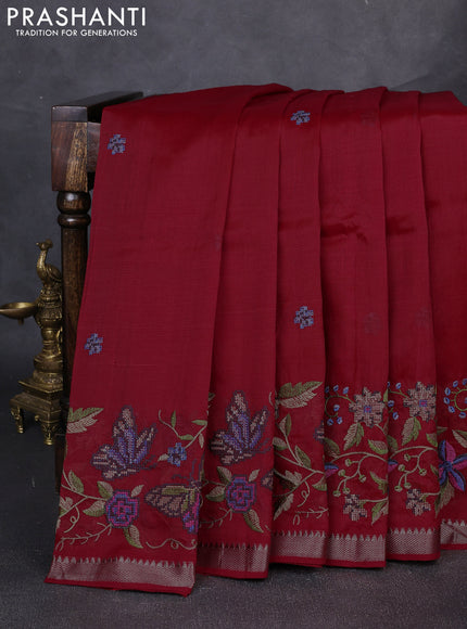 Mangalgiri silk cotton saree red with embroidery buttas and embroidery border
