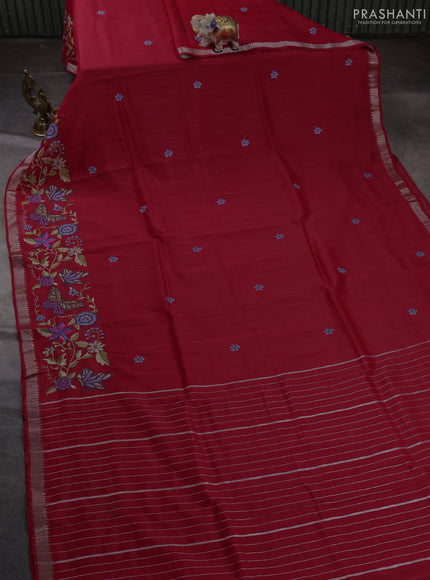 Mangalgiri silk cotton saree red with embroidery buttas and embroidery border