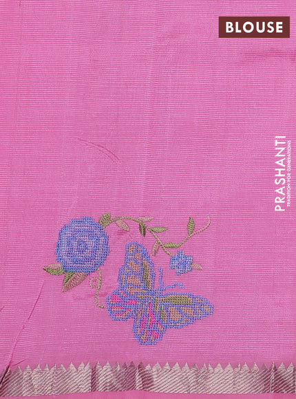 Mangalgiri silk cotton saree light pink with embroidery buttas and embroidery border