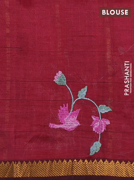 Mangalgiri silk cotton saree maroon with embroidery buttas and pichwai embroidery border