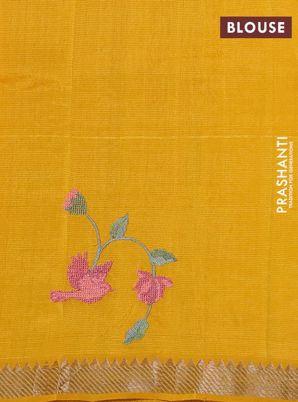 Mangalgiri silk cotton saree mango yellow with embroidery buttas and pichwai embroidery border