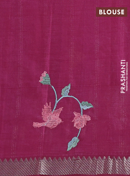 Mangalgiri silk cotton saree wine with embroidery buttas and pichwai embroidery border