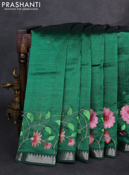 Mangalgiri silk cotton saree green with embroidery buttas and embroidery border