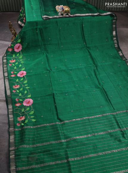 Mangalgiri silk cotton saree green with embroidery buttas and embroidery border